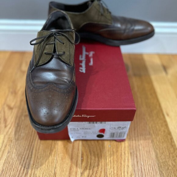 SALVATORE FERRAGAMO FILLMORI 9.5 EE MADERA MUSCHIO NAUCK CALF LEATHER 065835 - Picture 1 of 12